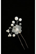 Шпилька квітка з перлами білий