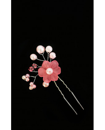 Шпилька квітка з рожевими перлами