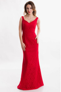Вечірня червона сукня з мереживом