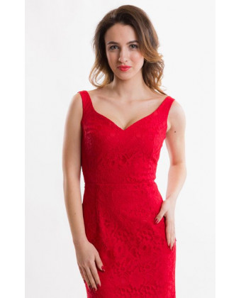 Вечірня червона сукня з мереживом