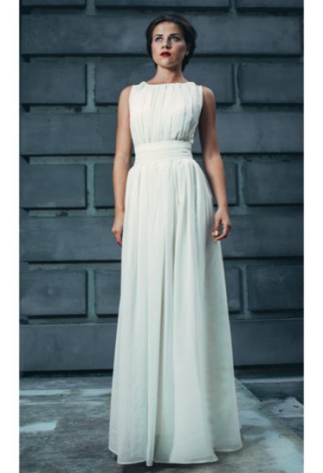 Довга шифонова сукня в грецькому стилі айворі