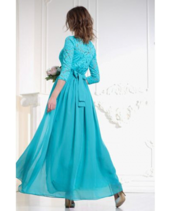 Сукня блакитна з рукавом та мереживним верхом