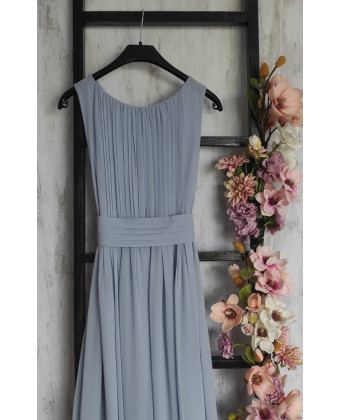 Довга шифонова сукня у грецькому стилі сіро-блакитна