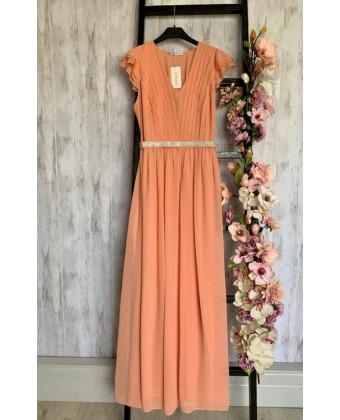 Персикова вечірня сукня з рукавом size+