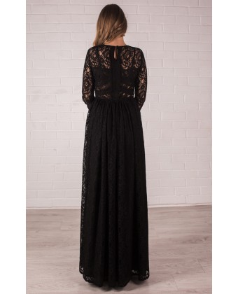 Черное кружевное платье в пол