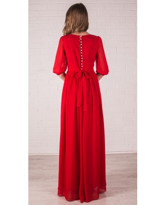 Красное платье в пол с рукавом