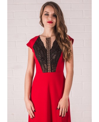 Трикотажное красное платье в пол