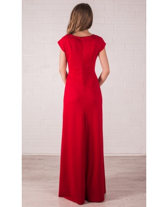 Трикотажное красное платье в пол
