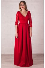 Вечірня червона сукня в підлогу з рукавом