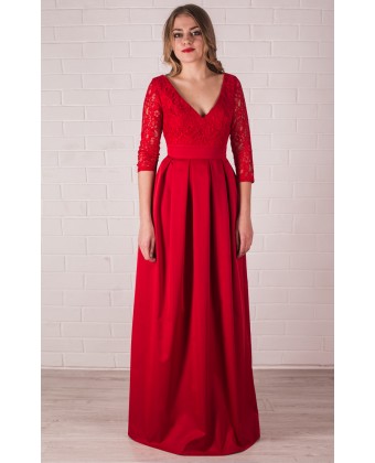 Вечірня червона сукня в підлогу з рукавом