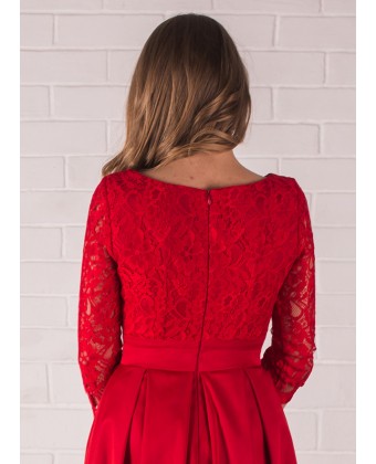 Вечернее красное платье в пол с рукавом