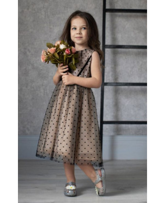 Дитяча сукня в горошок з оксамитовою тасьмою