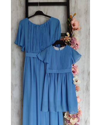 Сукні блакитні для мами та доньки в грецькому стилі з рукавом-крильцем