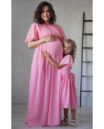 Сукні рожеві для мами та доньки в грецькому стилі з рукавом-крильцем
