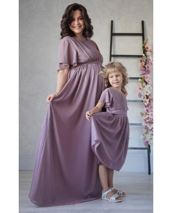 Сукні виноградні для мами та доньки в грецькому стилі з рукавом-крильцем