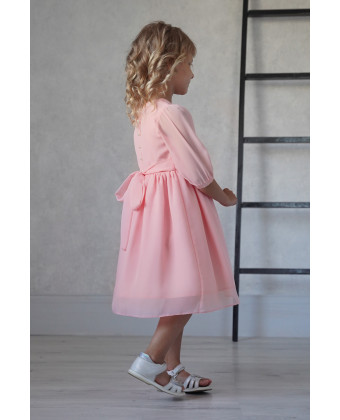 Дитяча сукня з гудзиками і рукавом, персикова