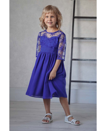 Дитяча синя сукня з мереживним верхом і шифоновою спідницею