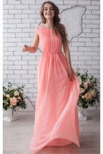 Персикова вечірня сукня з мереживом
