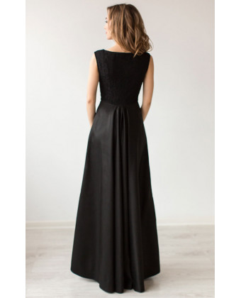 Вечернее черное платье с кружевом черное
