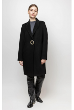 Чорне кашемірове пальто з кишенями