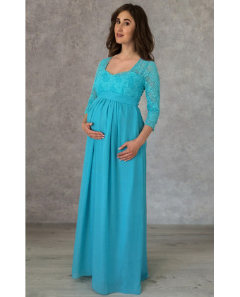 Бірюзова вечірня сукня для вагітних