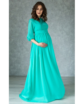 Длинное мятное платье для беременных