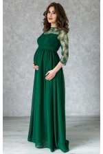 Длинное вечернее платье для беременных изумрудное