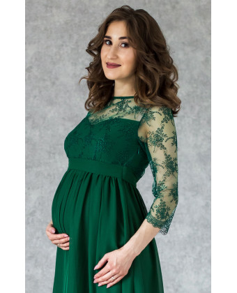Длинное вечернее платье для беременных изумрудное