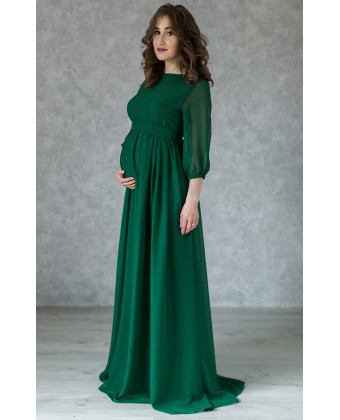 Елегантна смарагдова сукня для вагітних