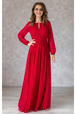 Красное платье в пол с длинным рукавом