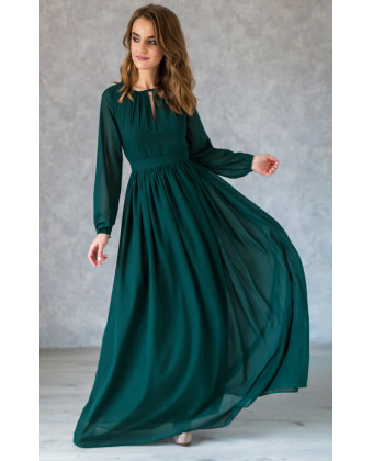 Платье в пол с длинным рукавом изумруд