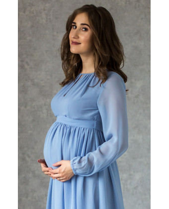 Серо-голубое коктейльное платье для беременных