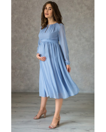 Серо-голубое коктейльное платье для беременных
