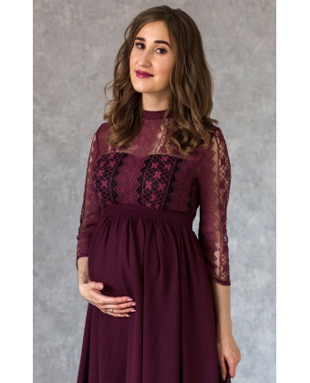 Стильное платье миди для беременных марсала