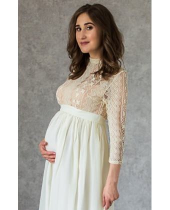 Стильное платье миди для беременных молочное