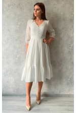 Біла сукня міді з гудзиками
