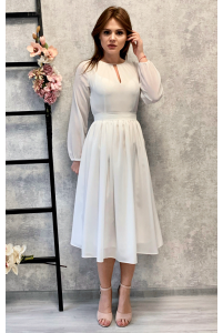Коктейльное платье с длинным рукавом белое