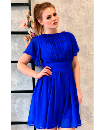 Синя коктейльна сукня з рукавчиком крильцем
