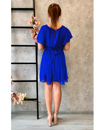 Синя коктейльна сукня з рукавчиком крильцем
