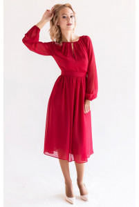 Коктейльное платье с длинным рукавом красное