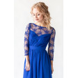 Платье с кружевом и рукавом синее