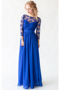 Сукня з мереживом та рукавом синя