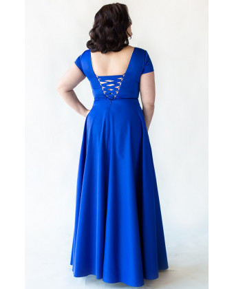 Синя вечірня сукня для великих грудей