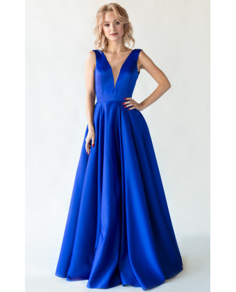 Синее вечернее платье с открытой спиной
