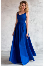 Атласное вечернее платье синее