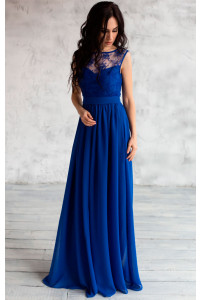 Вечернее платье с кружевом синее