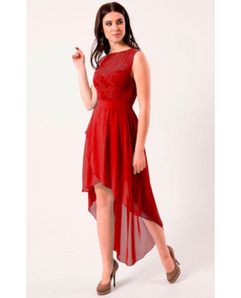 Коктейльна червона сукня з подолом різної довжини
