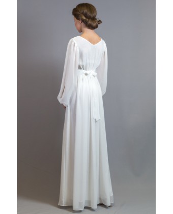 Біла вечірня сукня, рукав з розрізом