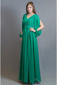 Зеленое вечернее платье, рукав с разрезом