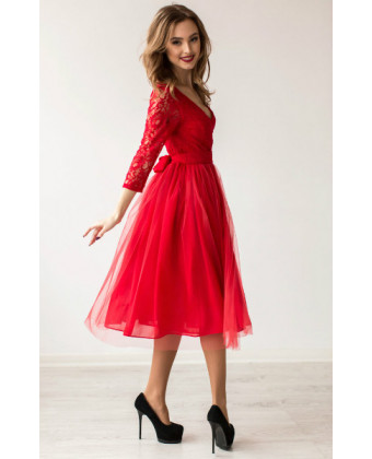 Коктейльна сукня міді червона